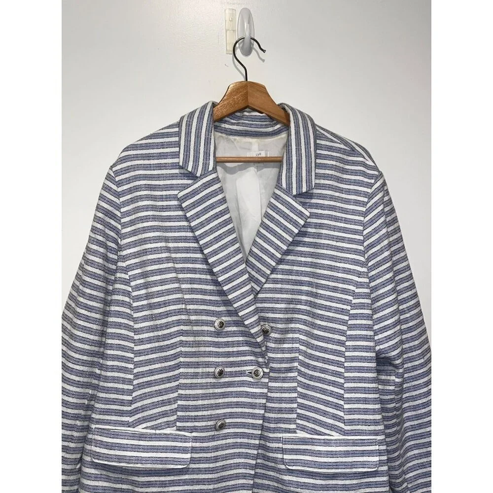 J.Jill Blue & White Striped Double-Breasted Lined Women's Blazer Jacket Size 2X